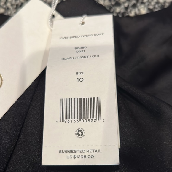 NWT TORY BURCH oversized tweed coat in black ivory size 10 ($1298) - Picture 6 of 13